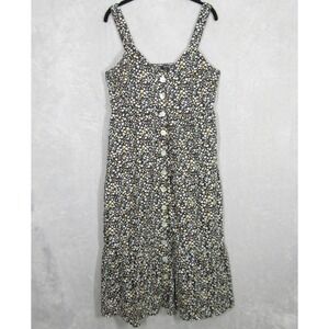 Rails Dress Medium Black Midi Floral Sleeveless Button Front Cotton Casual